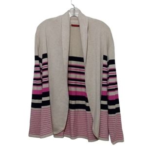 RED Women's Beige Black Pink Striped Open Front Shawl Neck Cardigan Sweater XL